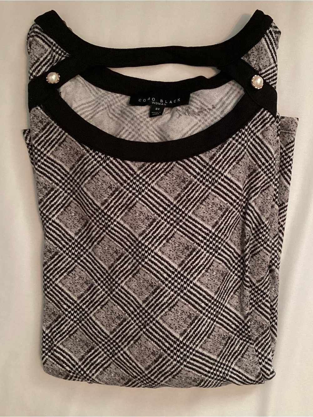 Como Woman Black Gray Ladies 3/4 Sleeve Pullover Seater Top Size 3X